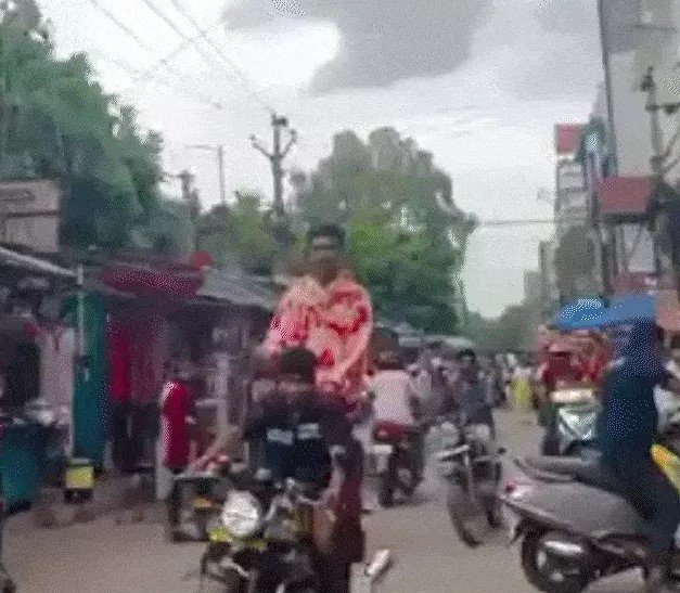 Rained notes on road on running bike