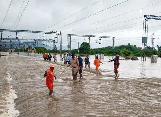 India Flood update 10 dead in Andhra-Telangana floods 99 trains canceled