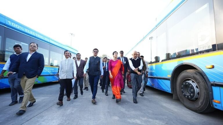 Delhi CM Atishi Inspects Burari Electric Bus Depot