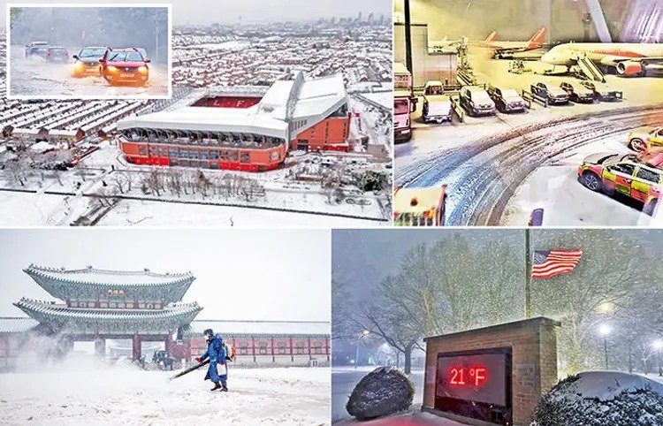 Snowstorm hits Europe and America