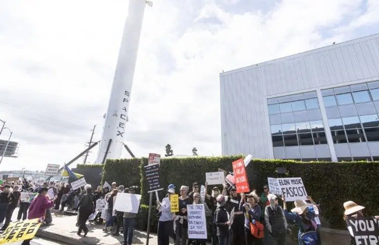 America burn A Tesla Save Democracy demonstration against elon musk