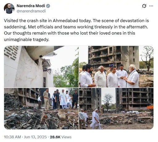 Ahmedabad Plane Crash: 265 Dead, DNA Tests Underway — PM Modi Visits