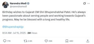PM Modi wishes Gujarat CM Bhupendra Patel: