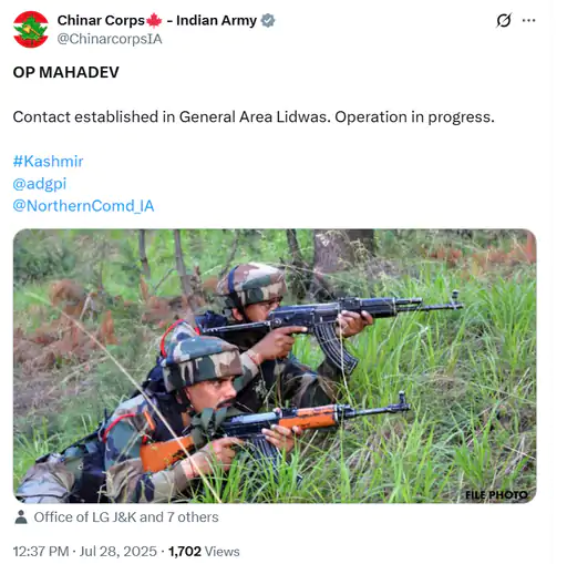 jammu kashmir operation mahadev lidvas terrorist encounter 2025