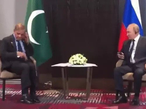 shahbaz sharif putin earphone fail sco summit viral video pakistan russia meeting