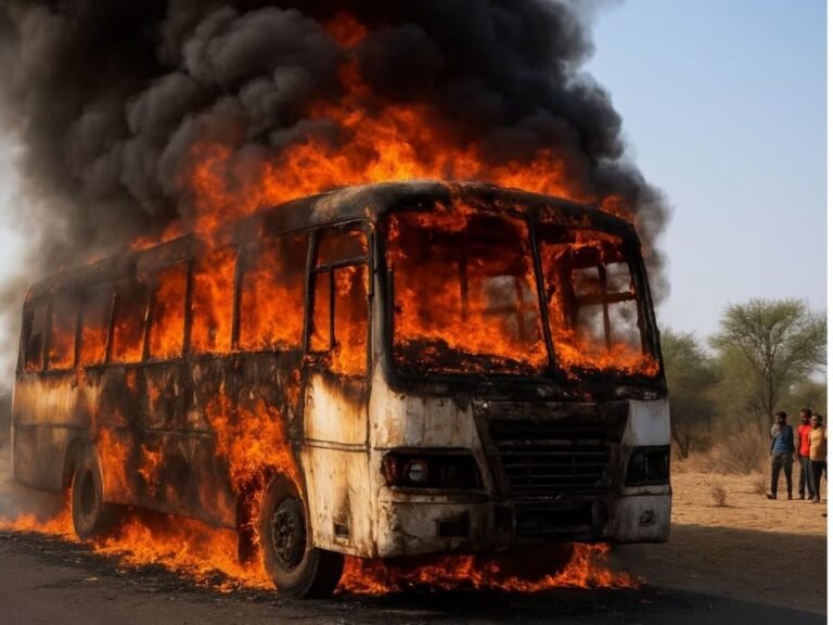 Jaisalmer Jodhpur Highway bus fire accident