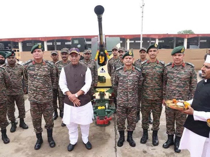  l70 air defence gun rajnath singh weapon worship dussehra army india