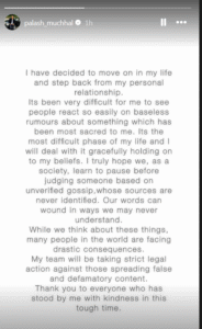 पलाश की इंस्टा पोस्ट