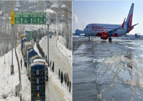 जम्मू-कश्मीर में भारी बर्फबारी के कारण श्रीनगर एयरपोर्ट पर उड़ानें रद्द, NH-44 बंद