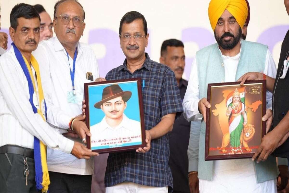 अमरेली में भगवंत मान और अरविन्द केजरीवाल