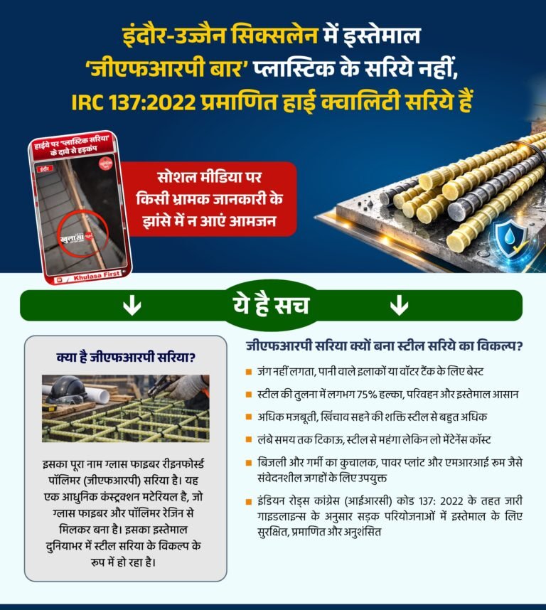 इंदौर-उज्जैन सिक्सलेन में इस्तेमाल हो रहे जीएफआरपी की सरिये