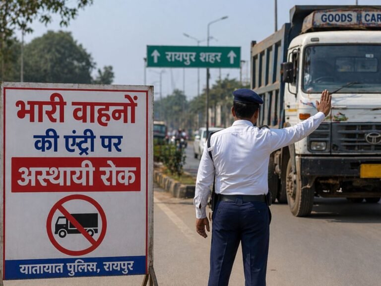 रायपुर के 19 प्रमुख मार्गों पर भारी वाहनों के प्रवेश पर प्रतिबंध
